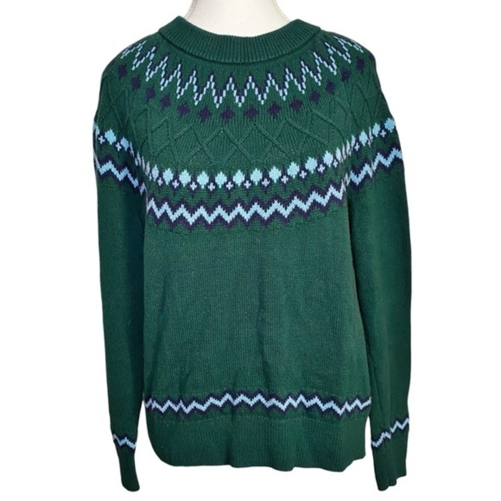 Style & Co. Green and Purple Patterned Crewneck Sweater